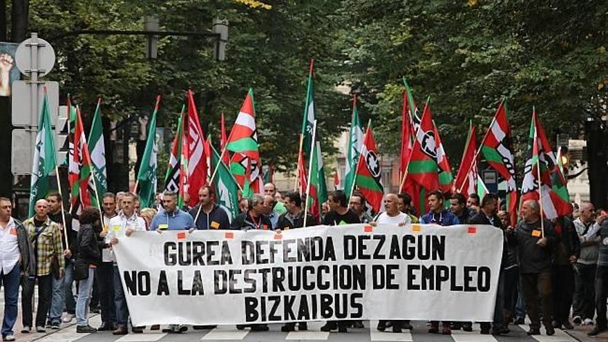 Manifestación de hoy por Bilbao de los trabajadores de Bizkaibus