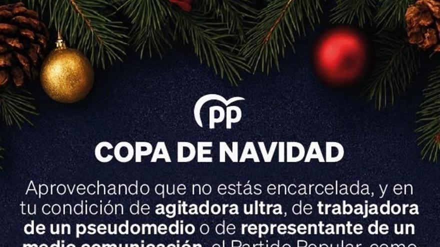 La invitación del PP a su evento navideño: invitados &#039;pseudomedios&#039;, &#039;ultras&#039; y txistorras de aperitivo, el día que Cerdán va al Senado