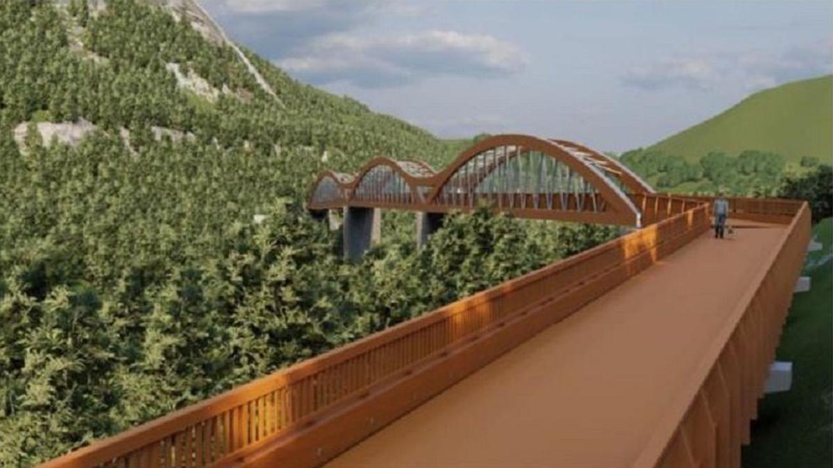 Infografía de la nueva pasarela peatonal y ciclable de Arbuio, en Alonsotegi. Infografía de la nueva pasarela peatonal y ciclable de Arbuio, en Alonsotegi.