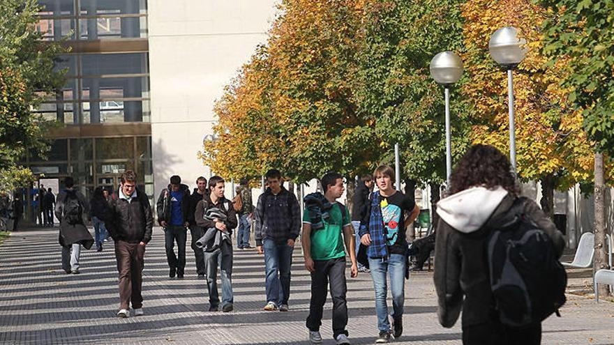 Estudiantes, caminando por el campus de Arrosadia de la UPNA.