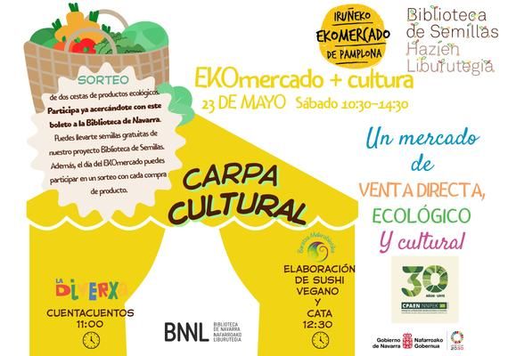 Cartel del Ekomercado, en castellano.