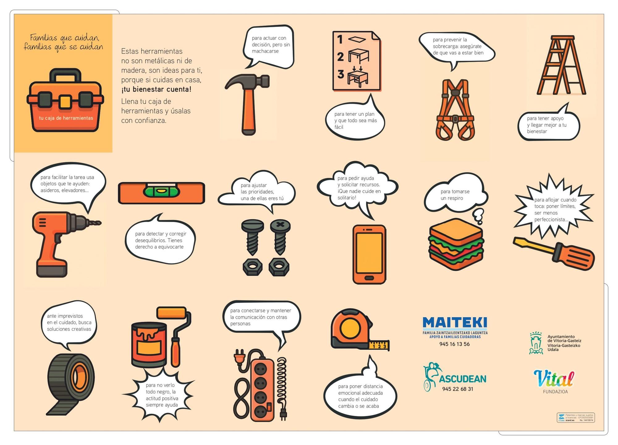 El folleto, titulado “Familias que cuidan, familias que se cuidan. Tu caja de herramientas”
