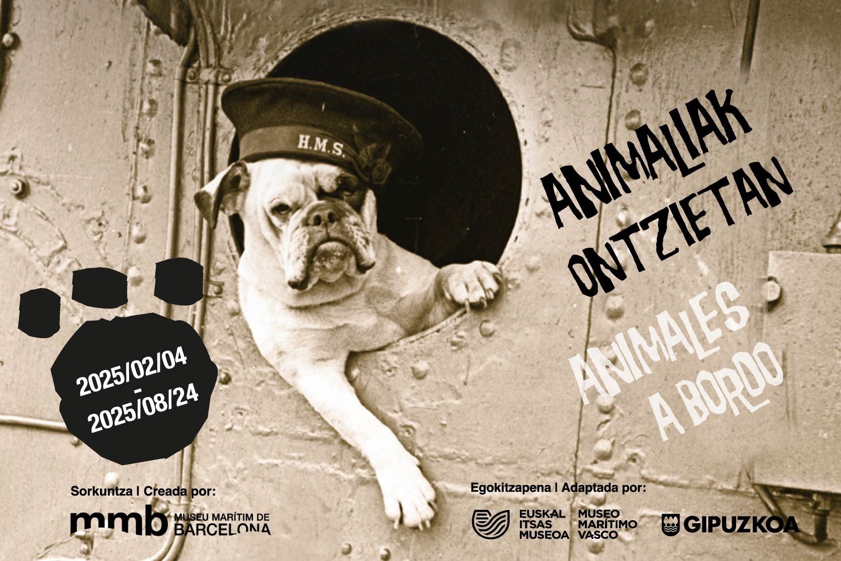 Cartel de la exposición &#039;Animales a bordo&#039; en el Museo Marítimo Vasco.