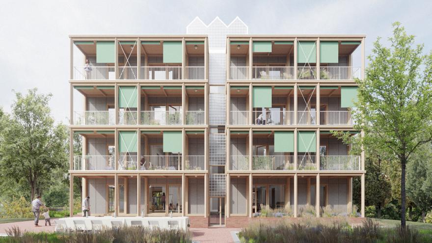 Una envolvente de corcho y madera para rehabilitar energéticamente 57 viviendas en Vitoria