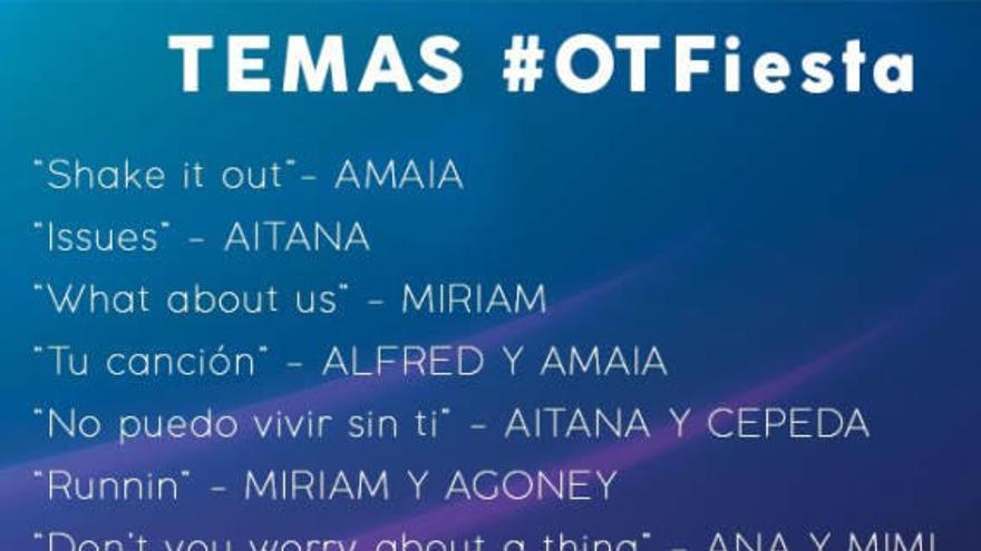 Las canciones que se cantarán en la gala de OT el próximo martes