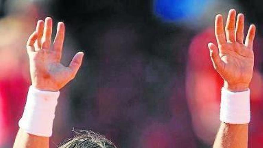 David Ferrer celebra su triunfo de ayer ante Gilles Simon.