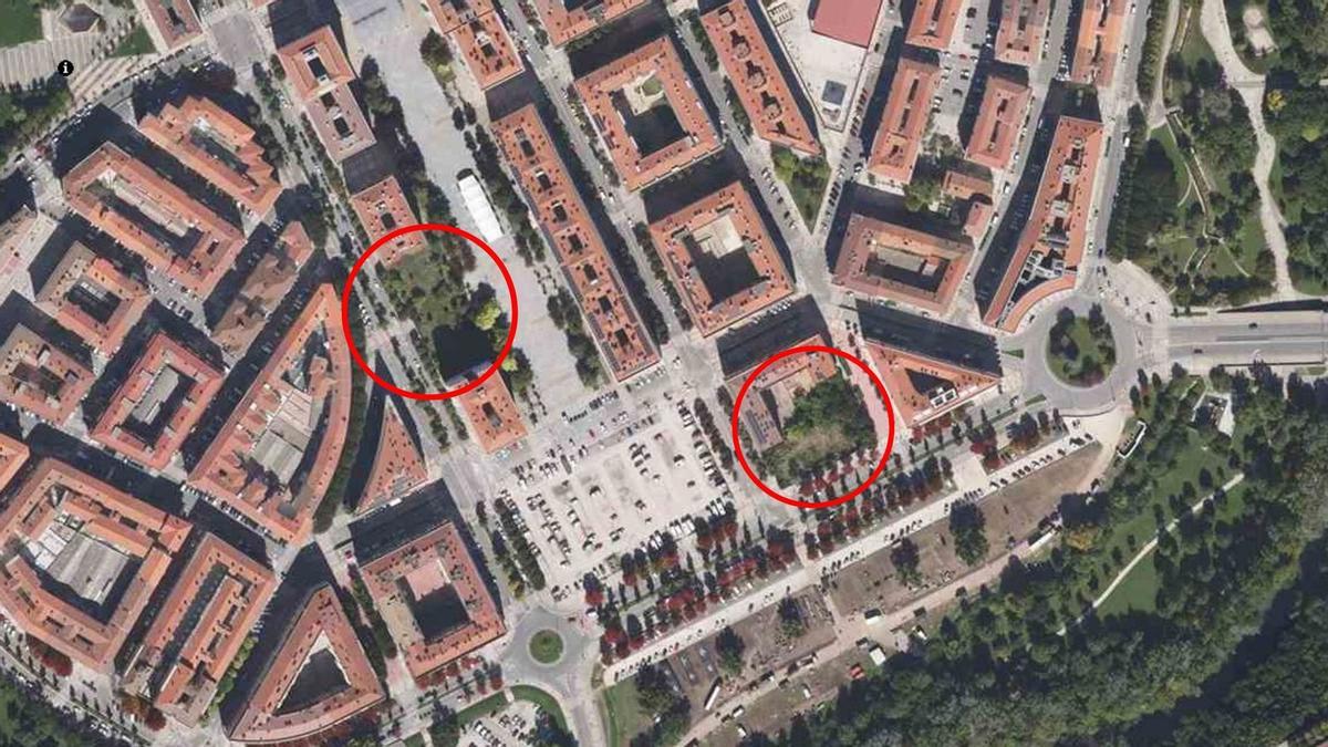 En la imagen, las dos parcelas donde irán las viviendas: Anelier (izda) para 112 viviendas VPT y Río Arga (dcha), para 59 VPO. En la imagen, las dos parcelas donde irán las viviendas: Anelier (izda) para 112 viviendas VPT y Río Arga (dcha), para 59 VPO.