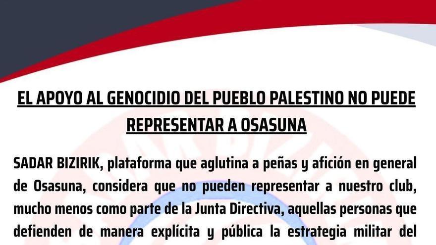 Sadar Bizirik exige la dimisión de Martín Corera: &quot;No puede representar a Osasuna&quot;