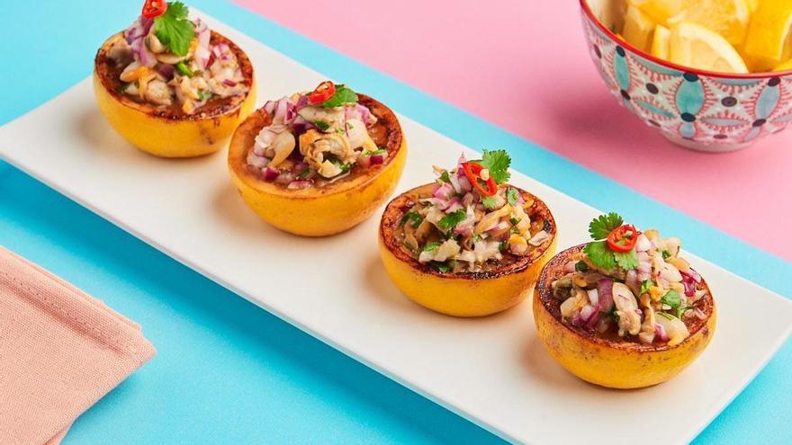 Buen menú: ceviche de berberechos, calabaza rellena y bizcocho de yogur