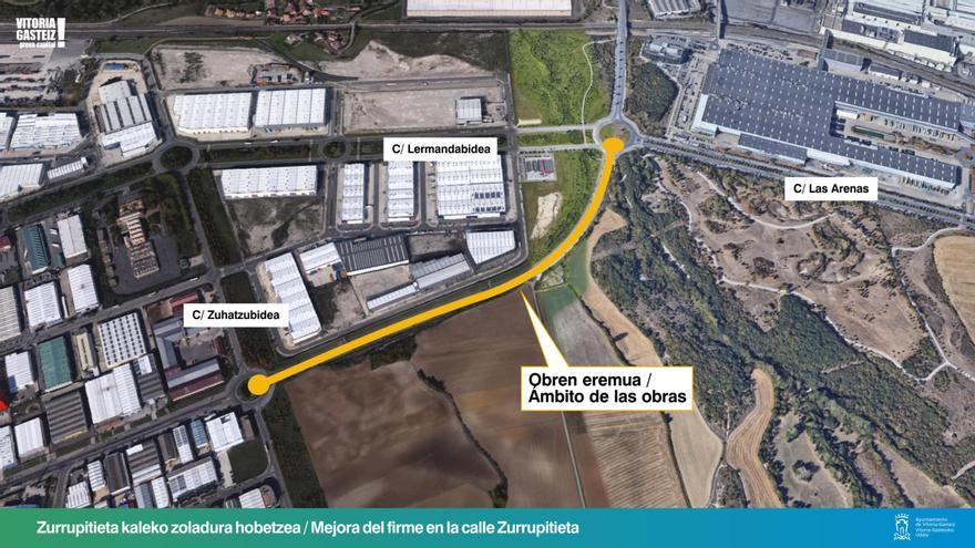 Vitoria invierte 600.000 euros en el nuevo asfaltado de la calle Zurrupitieta