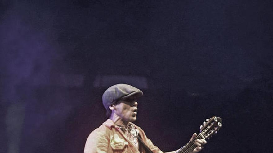 El artista francoespañol Manu Chao (i), durante el concierto en el Festival Pirineos Sur.