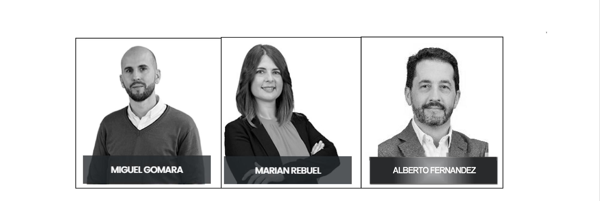 Miguel Gómara, Marian Rebuel y Alberto Fernández, agentes inmobiliarios de A10 Inmobiliaria