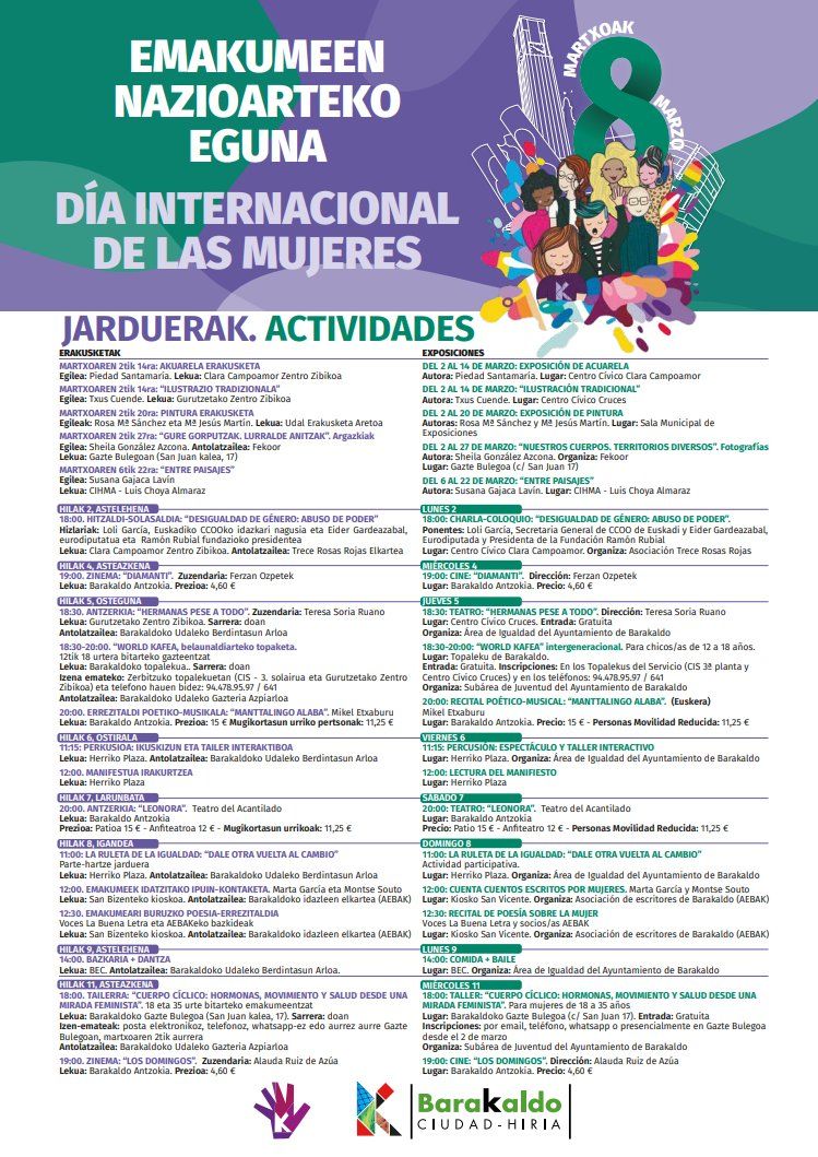 Barakaldok egitarau zabala prestatu du Emakumeen Nazioarteko Eguna ospatzeko.