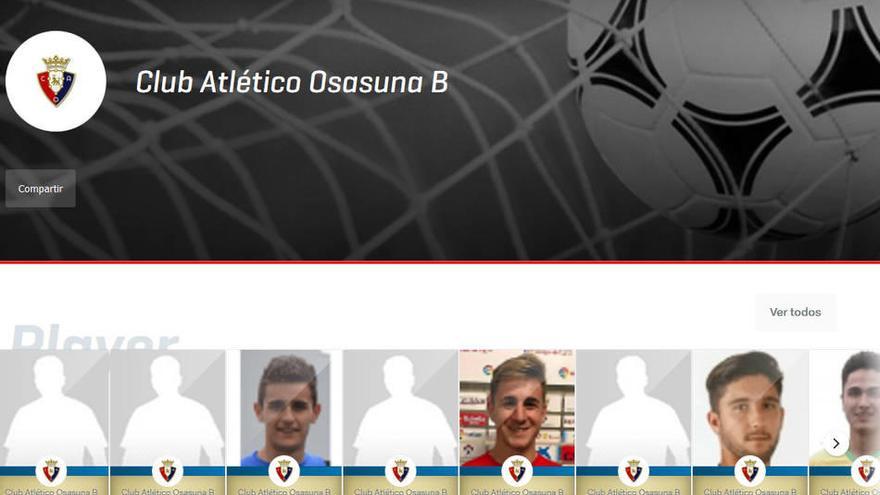 Sección dedicada a Osasuna B en la plataforma Footers.