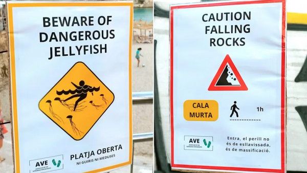 Carteles con mensajes falsos de alerta en Baleares.