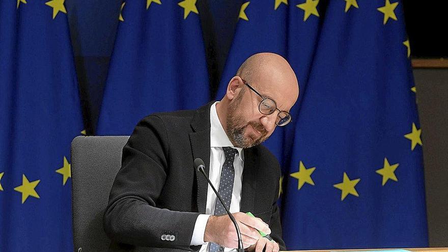 El presidente del Consejo Europeo, Charles Michel, durante una reunión telemática en Bruselas. Foto: Efe