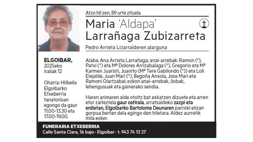 MARIA LARRAÑAGA ZUBIZARRETA