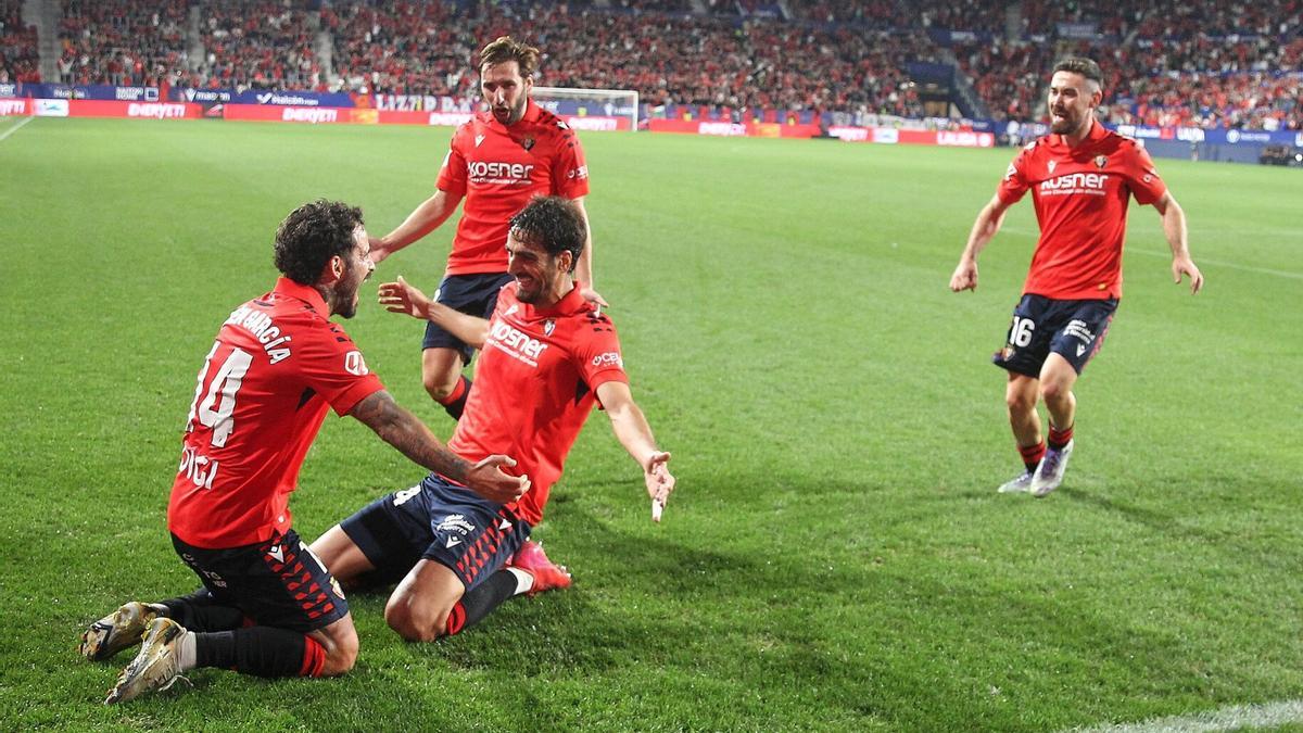 Rubén García, Catena, Moncayola y Moi Gómez, celebrando el definitivo 2-1 contra el Getafe.