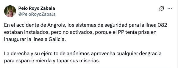 Uno de los tuits relativos al accidente de Angrois.