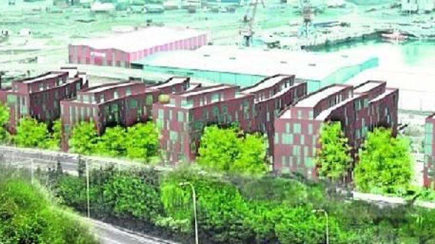 Infografía de los bloques de viviendas que se construirán en los terrenos que durante décadas ocupara la Compañía Logística de Hidrocarburos, CLH.