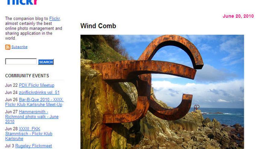 Portada del blog de Flickr, que muestra una galería con fotos del &#039;Peine de los vientos&#039; donostiarra.