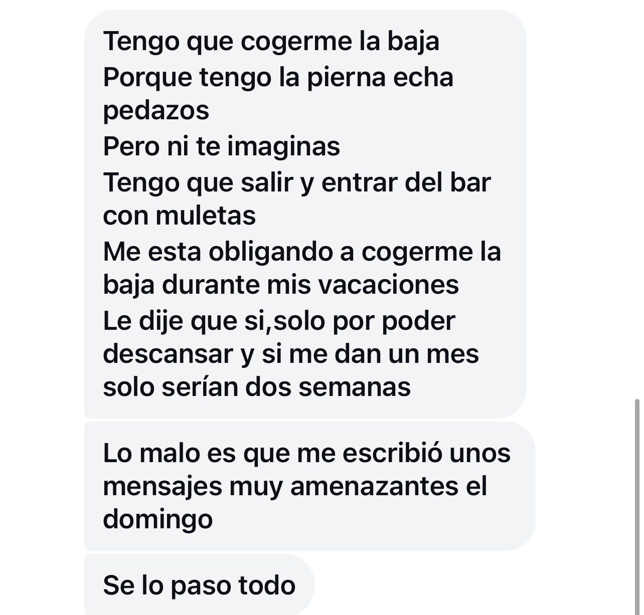 El mensaje que la camarera envía para contar lo sucedido.