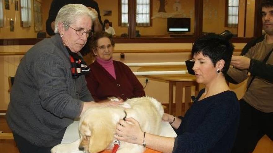 Domelia realiza uno de los ejercicios con la ayuda de Billar