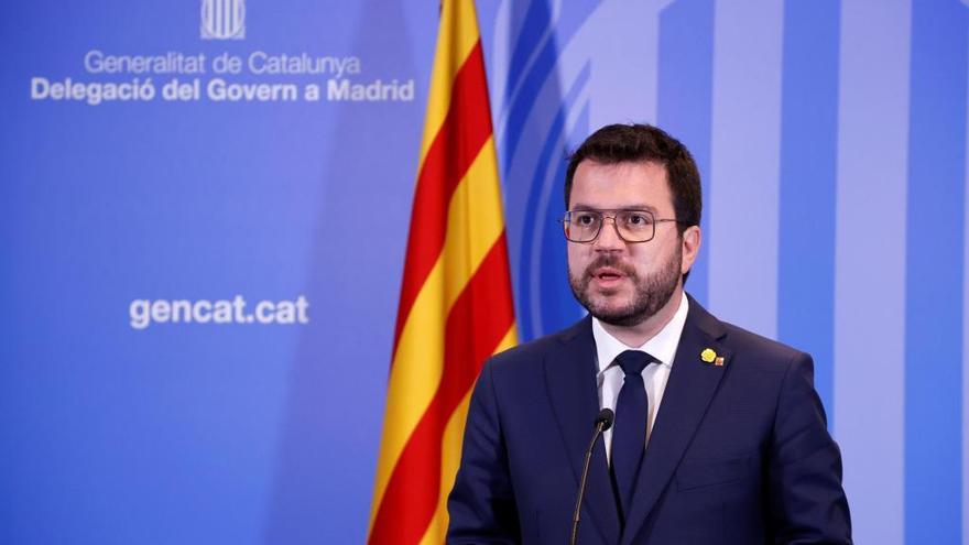 Pere Aragonès durante su comparecencia tras la reunión con Sánchez