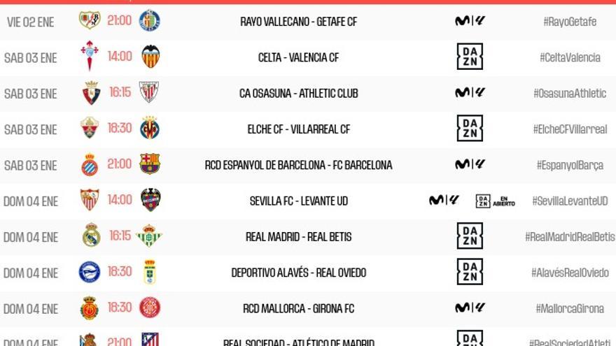 Horarios de la jornada 18 de LaLiga