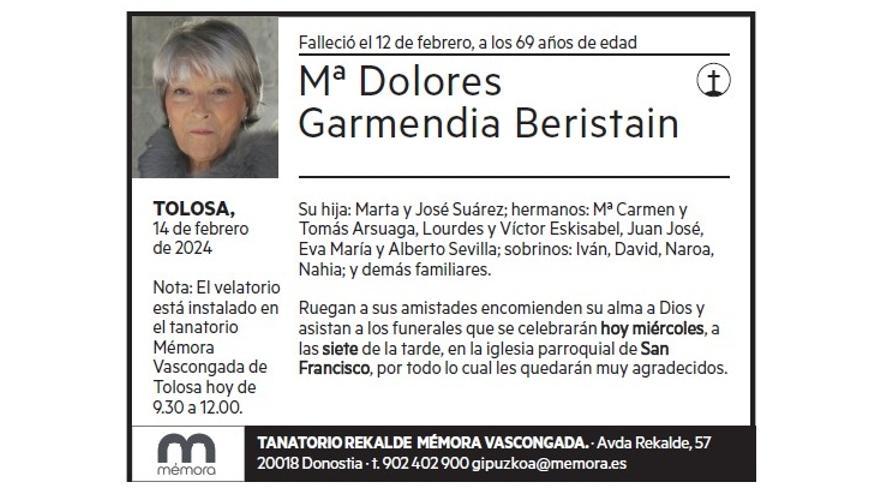 Mª DOLORES GARMENDIA BERISTAIN