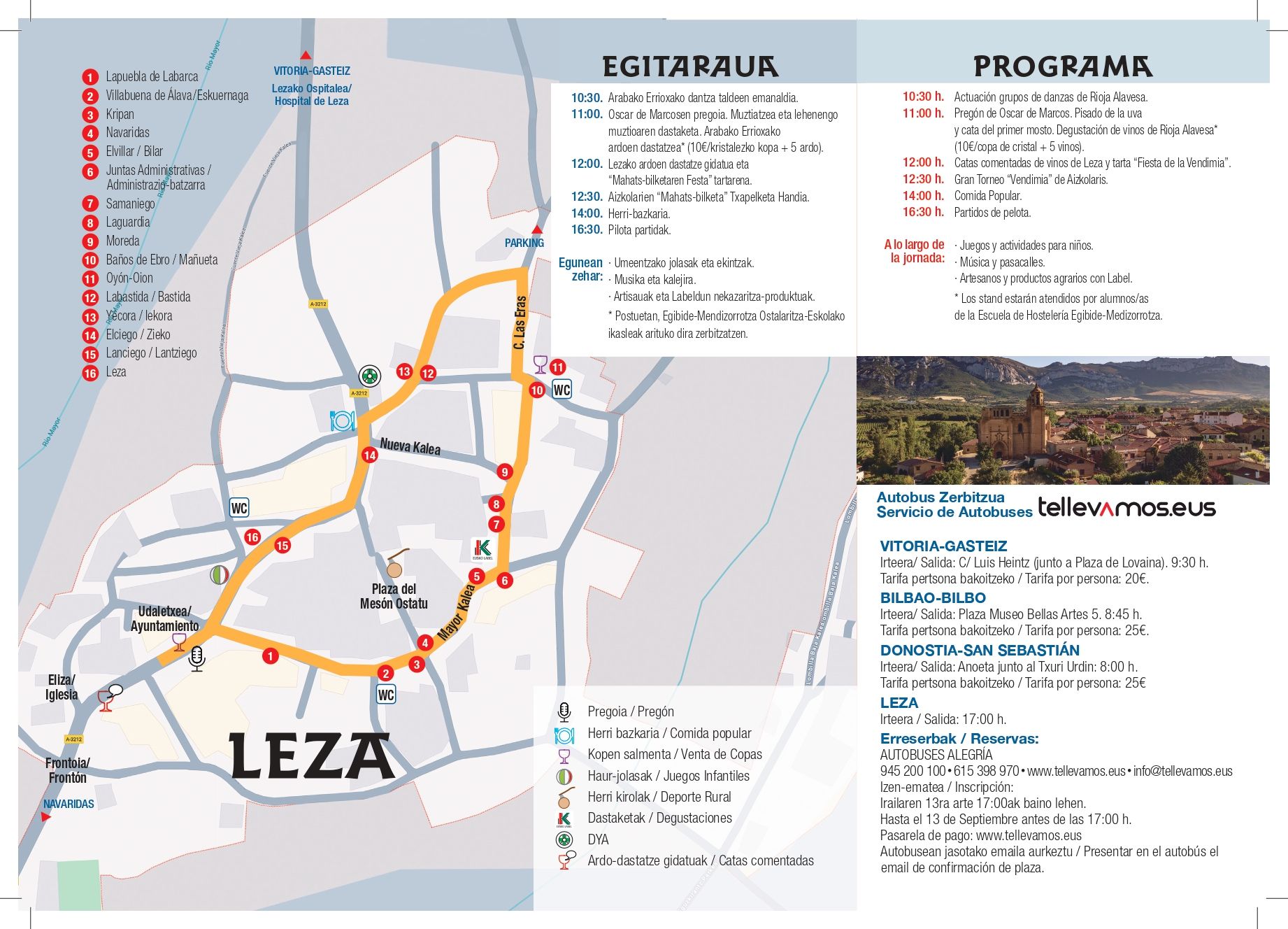 Mapa con las actividades y horarios de la XXX Fiesta de la Vendimia en Leza