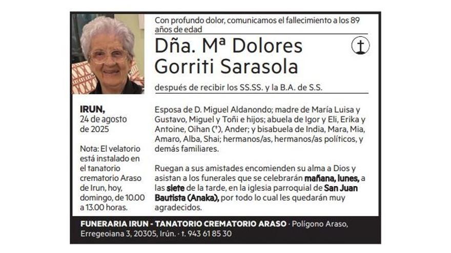 Dña. Mª Dolores Gorriti Sarasola