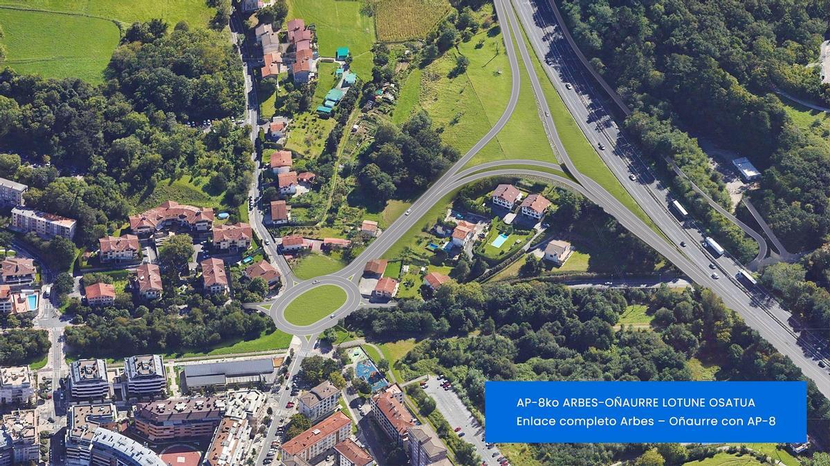 Obras previstas en la red de carreteras de Irun y Hondarribia: acceso a la AP-8 en uno de los extremos de la Ronda Sur, entre Azken Portu y Meaka