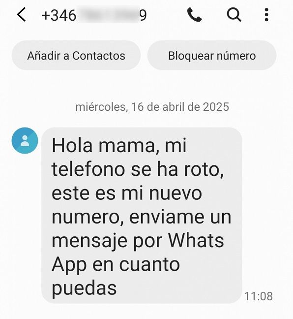 Mensaje de la estafa.