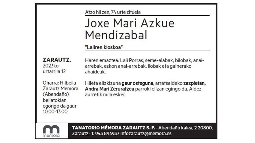 JOXE MARI AZKUE MENDIZABAL