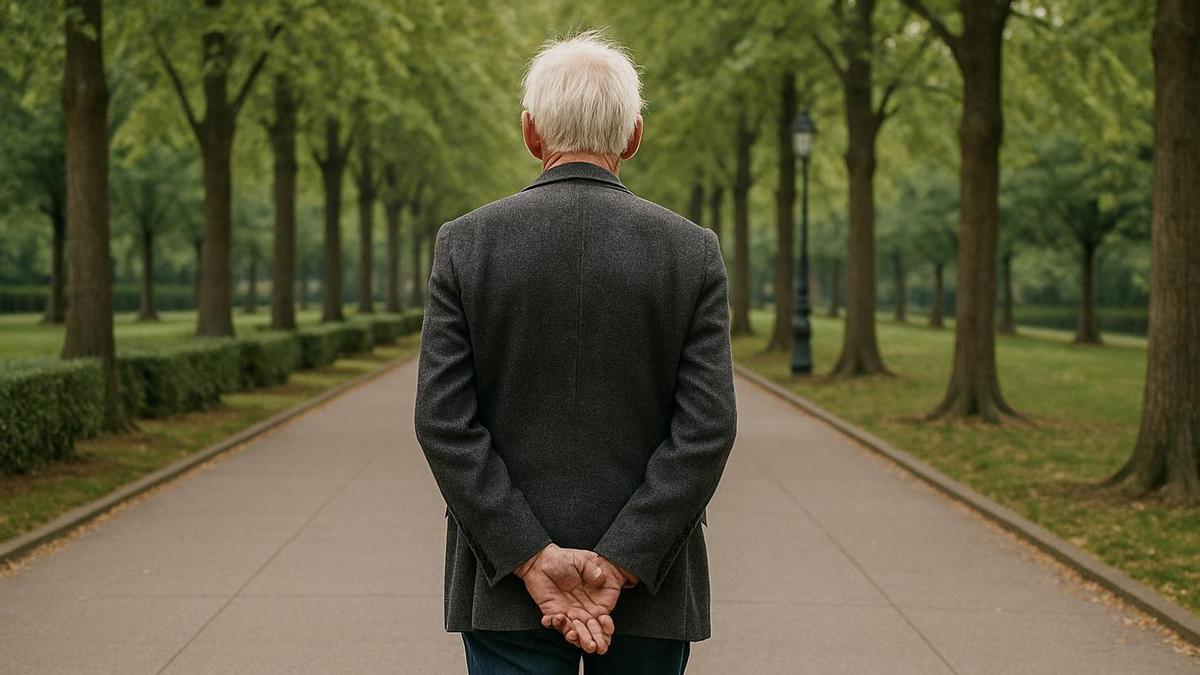 Señor mayor con las manos en la espalda