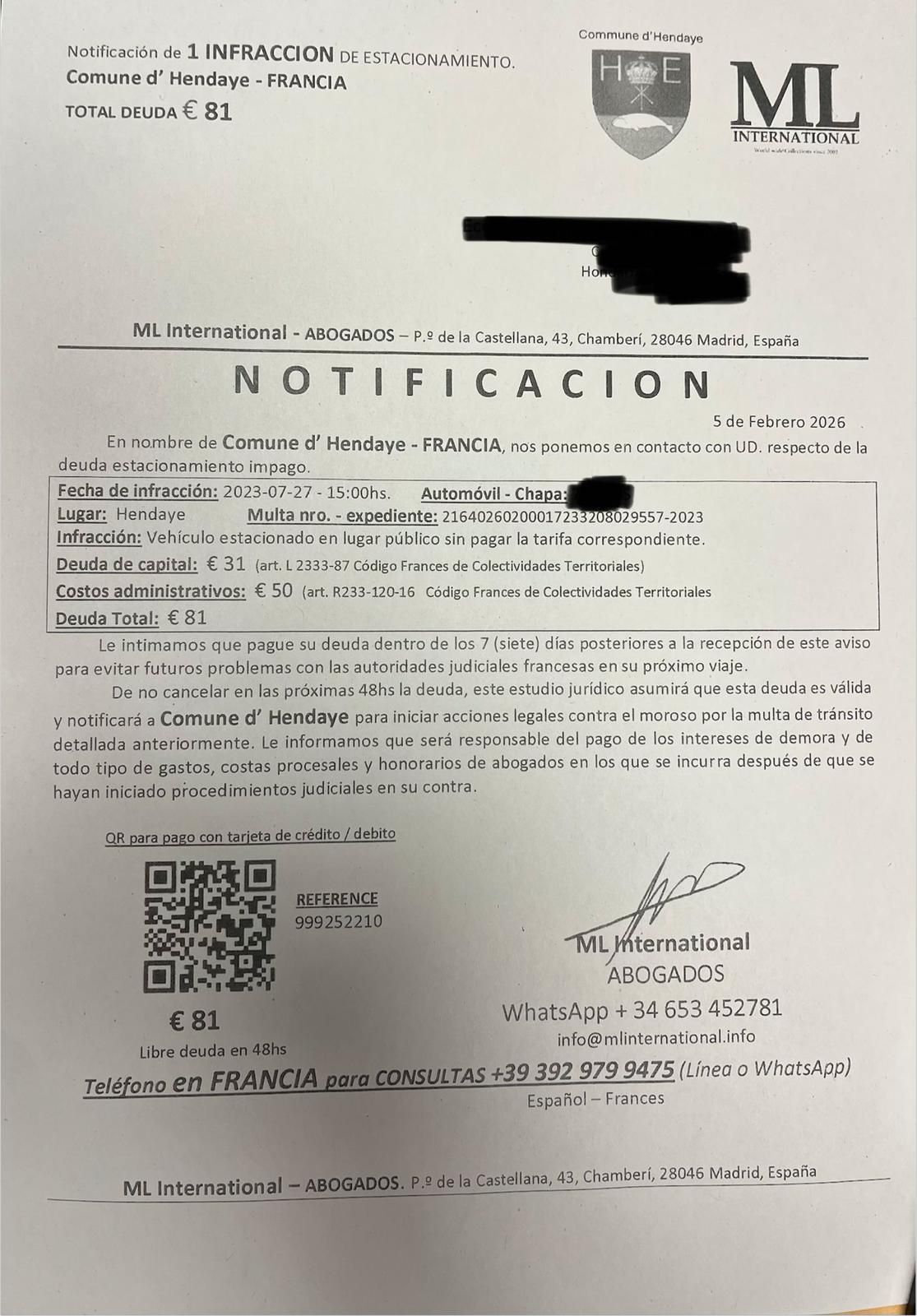 Imagen de una de las multas falsas que se han buzoneado en Irun y Hondarribia