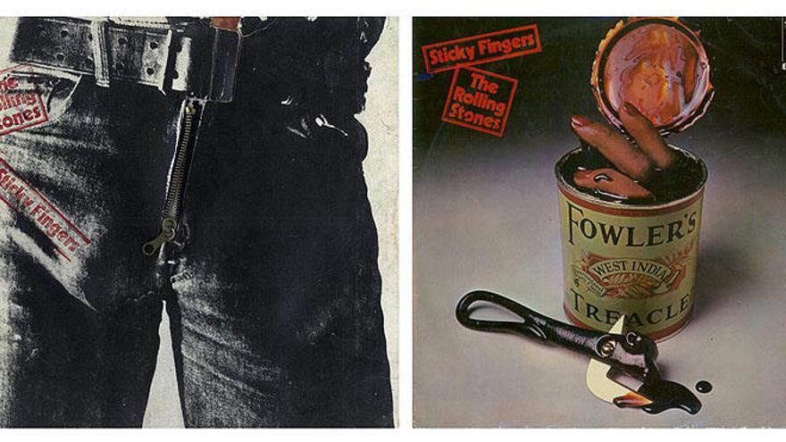 De i a d: portada censurada de &#039;Sticky Fingers&#039; y su sustituta.