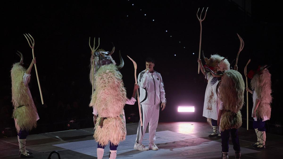 Pello Reparaz, durante uno de los espectáculos de ‘Mitoaroa’ en Nafarroa Arena el pasado mes de enero.
