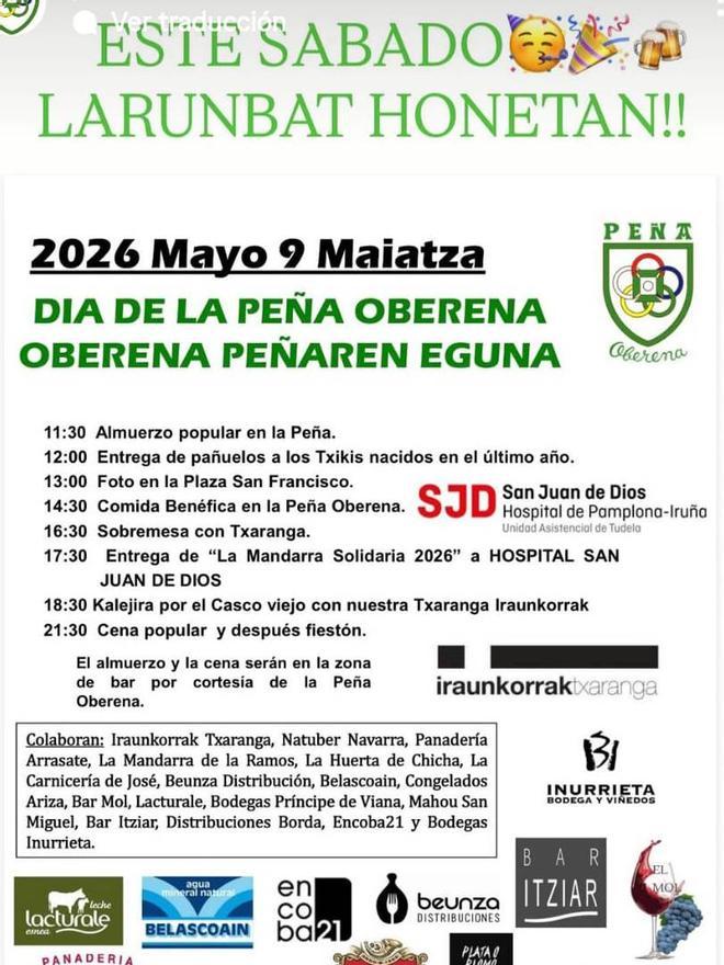 Programa de actividades para el Día de la Peña Oberena.