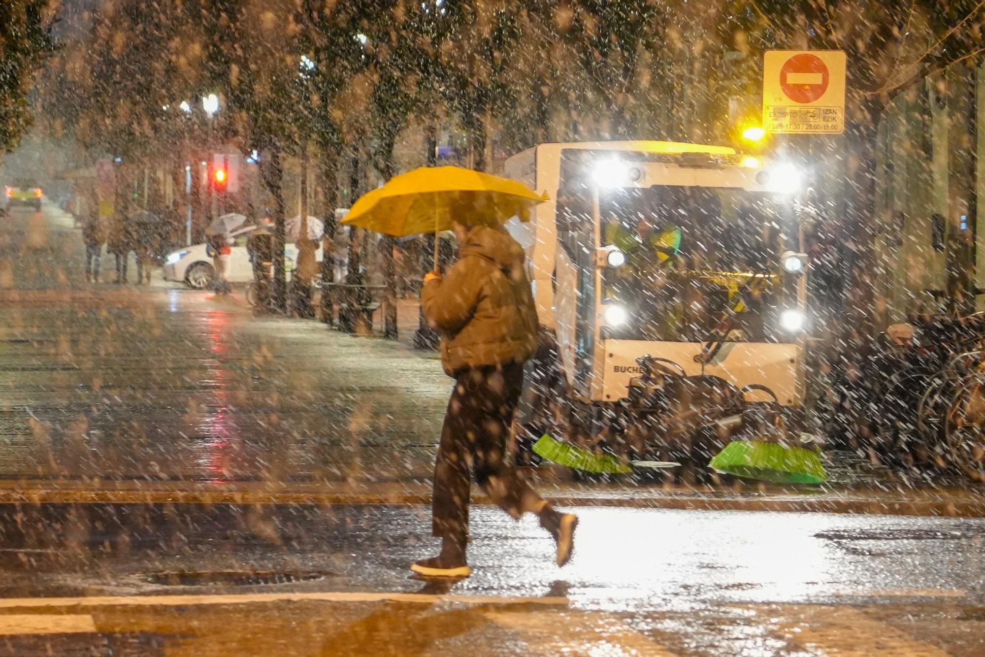 La primera nevada del otoño no cuaja en Vitoria