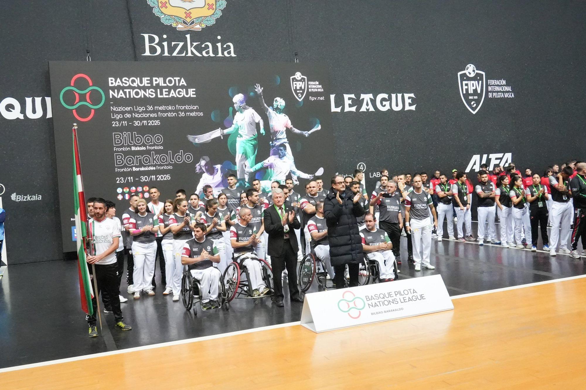 Inauguración de la Liga de Naciones de 36 metros en el frontón Bizkaia