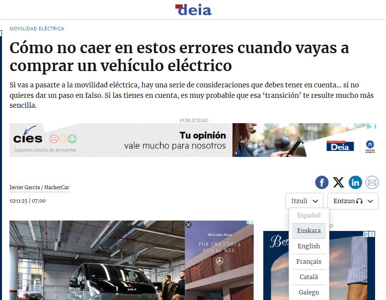 El nuevo servicio de traducción automática se encuentra debajo de los botones sociales que aparecen en cada noticia.