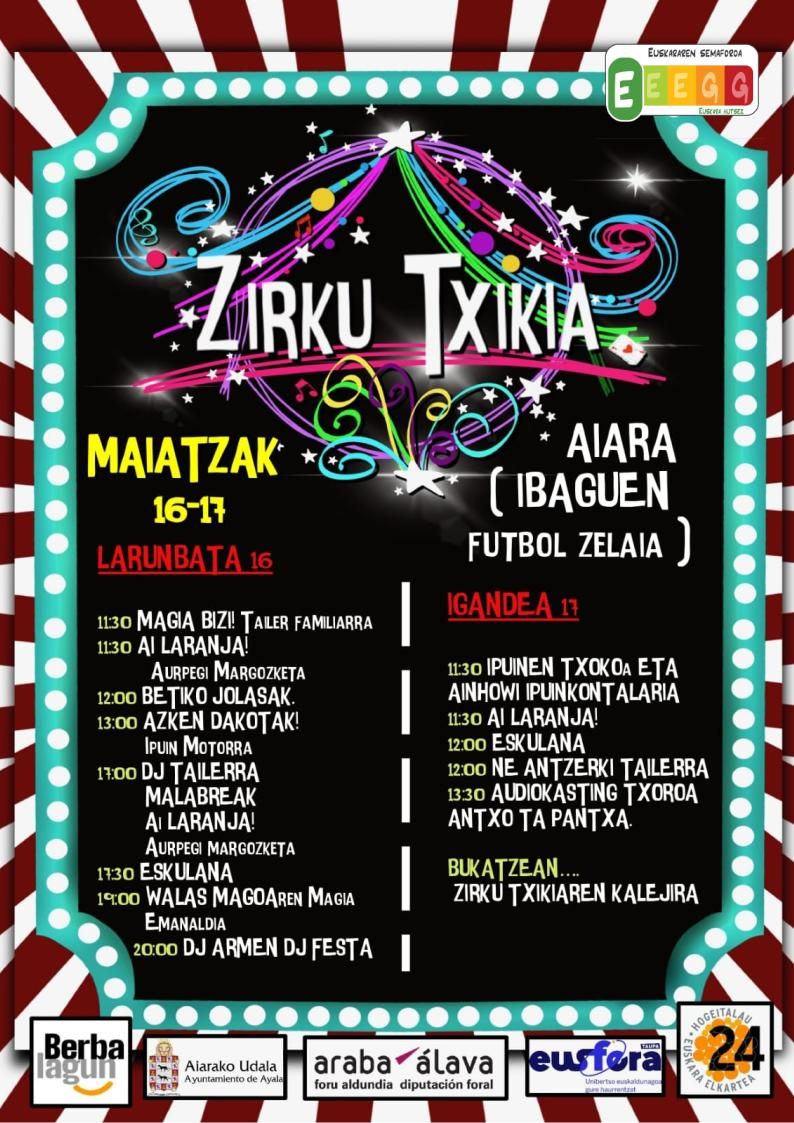 El programa de Zirku Txikia de Eusfera anunciado para mayo, que se llevará a cabo este fin de semana en Ayala
