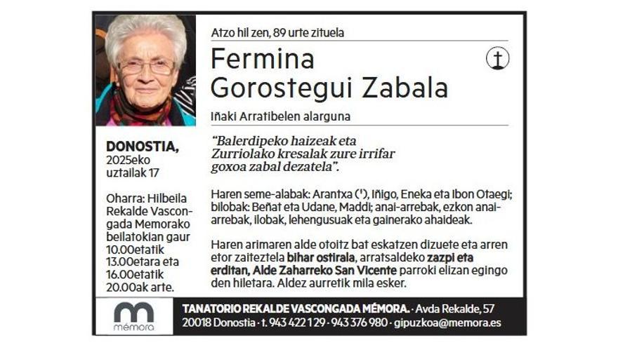 FERMINA GOROSTEGUI ZABALA