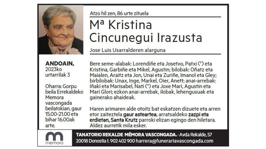 Mª Kristina Cincunegui Irazusta