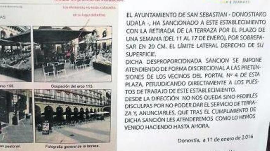 Un bar de la Parte Vieja responsabiliza  a los vecinos de la retirada de su terraza