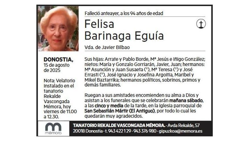 FELISA BARINAGA EGUIA