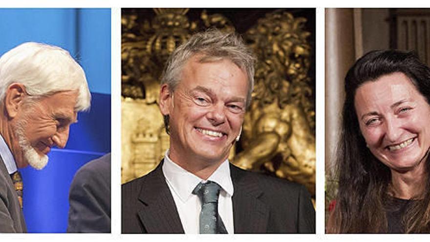 Combo fotográfico con retratos del estadounidense John O&#039;Keefe (izq), y los noruegos May-Britt Moser (dcha) y Edvard I. Moser (c).