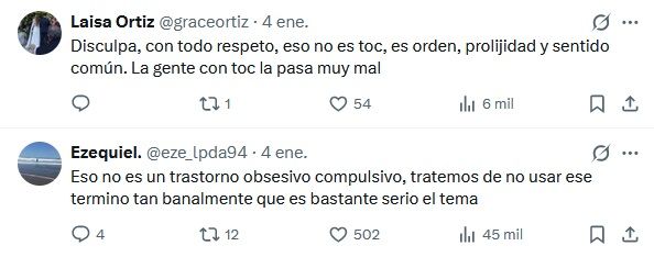 Algunos de los comentarios que critican que lo llame 'toc'.